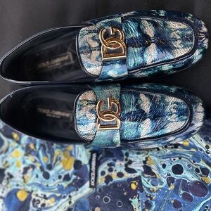 Dolce & Gabbana Blue and Gold Loafers